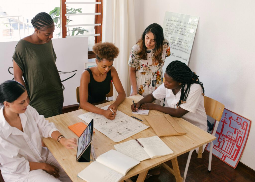 Woman working around the table