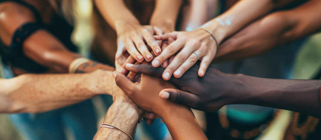 Multiple hands together